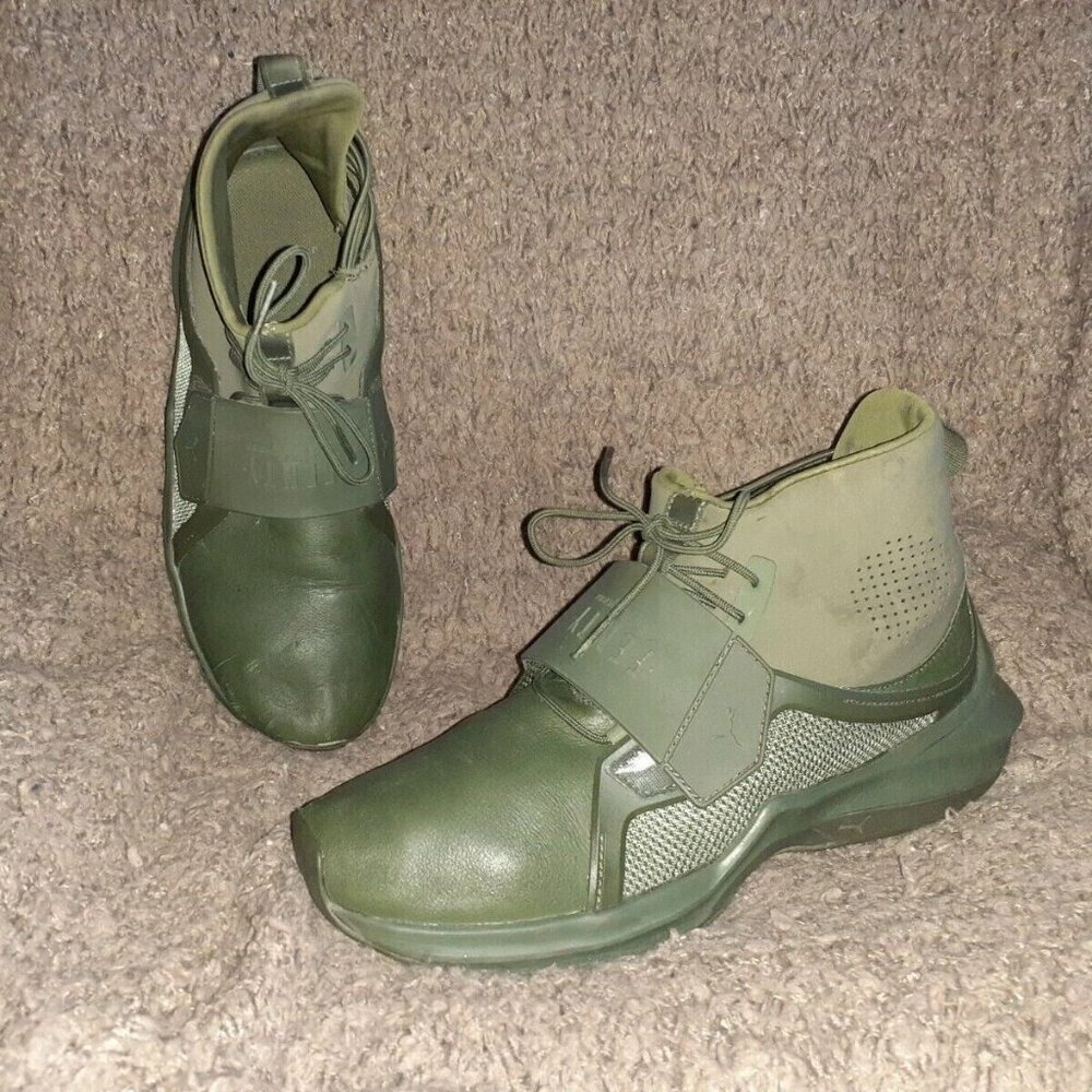 PUMA-FENTY-IGNITE-Mid Leather Trainers-Sneakers-Cypress Green-Sz 8.5-Excellent